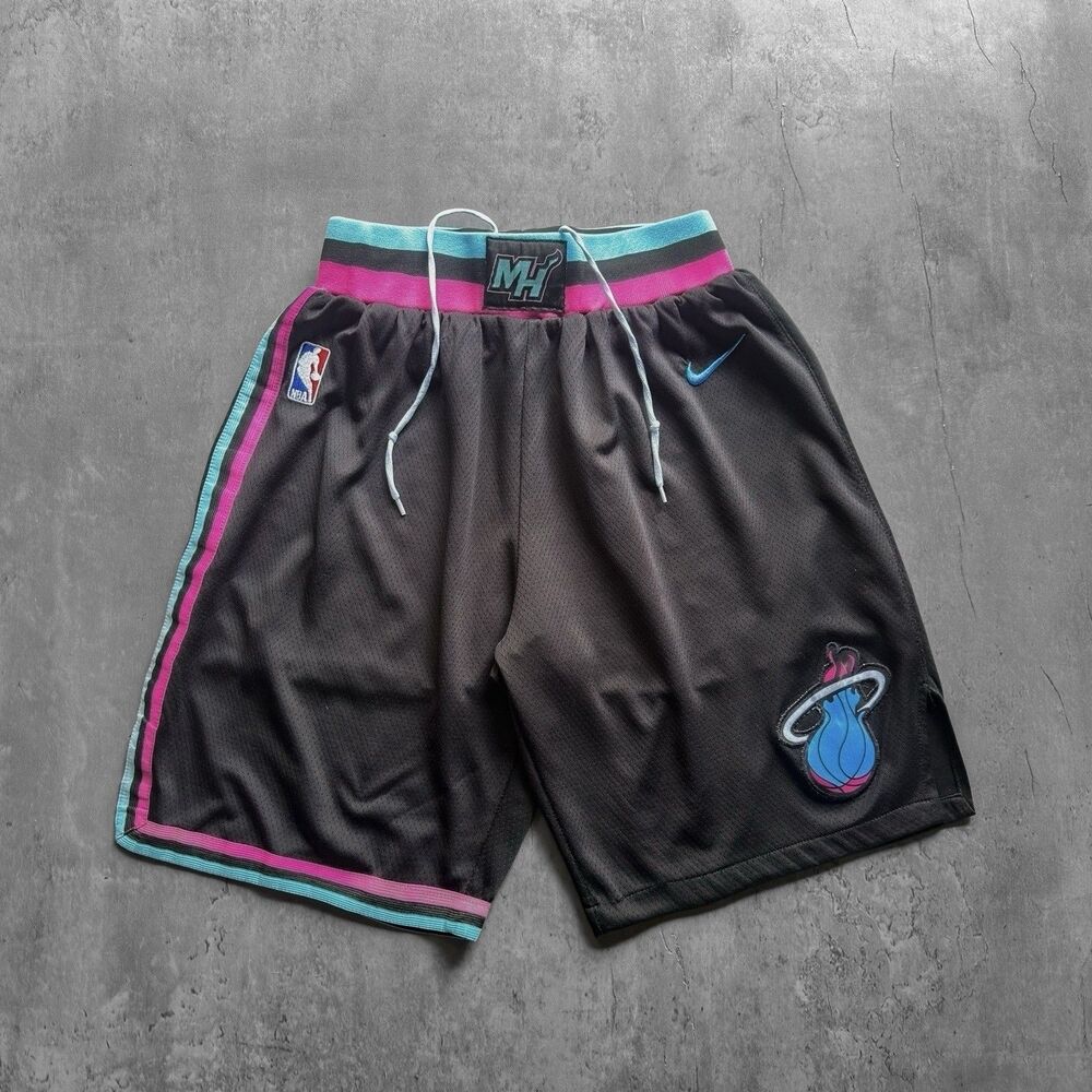 Miami Heat Basketball Shorts Mens Size 44 Black Vice City NBA Nike Teal Pink